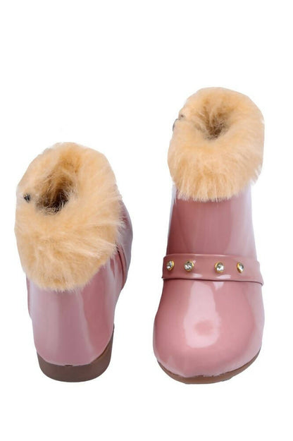 Tiny Bugs Girls Faux Fur Detail Winter Boots - Peach