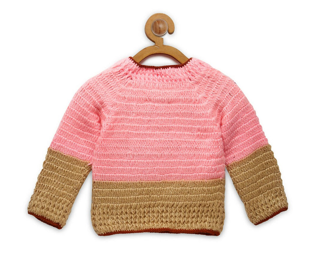 Chutput Kids Pink Kitty Design Solid Pullover Sweater