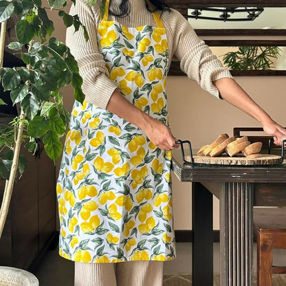 Oak & Lily 100% Cotton Kitchen Apron-Lemon Yellow
