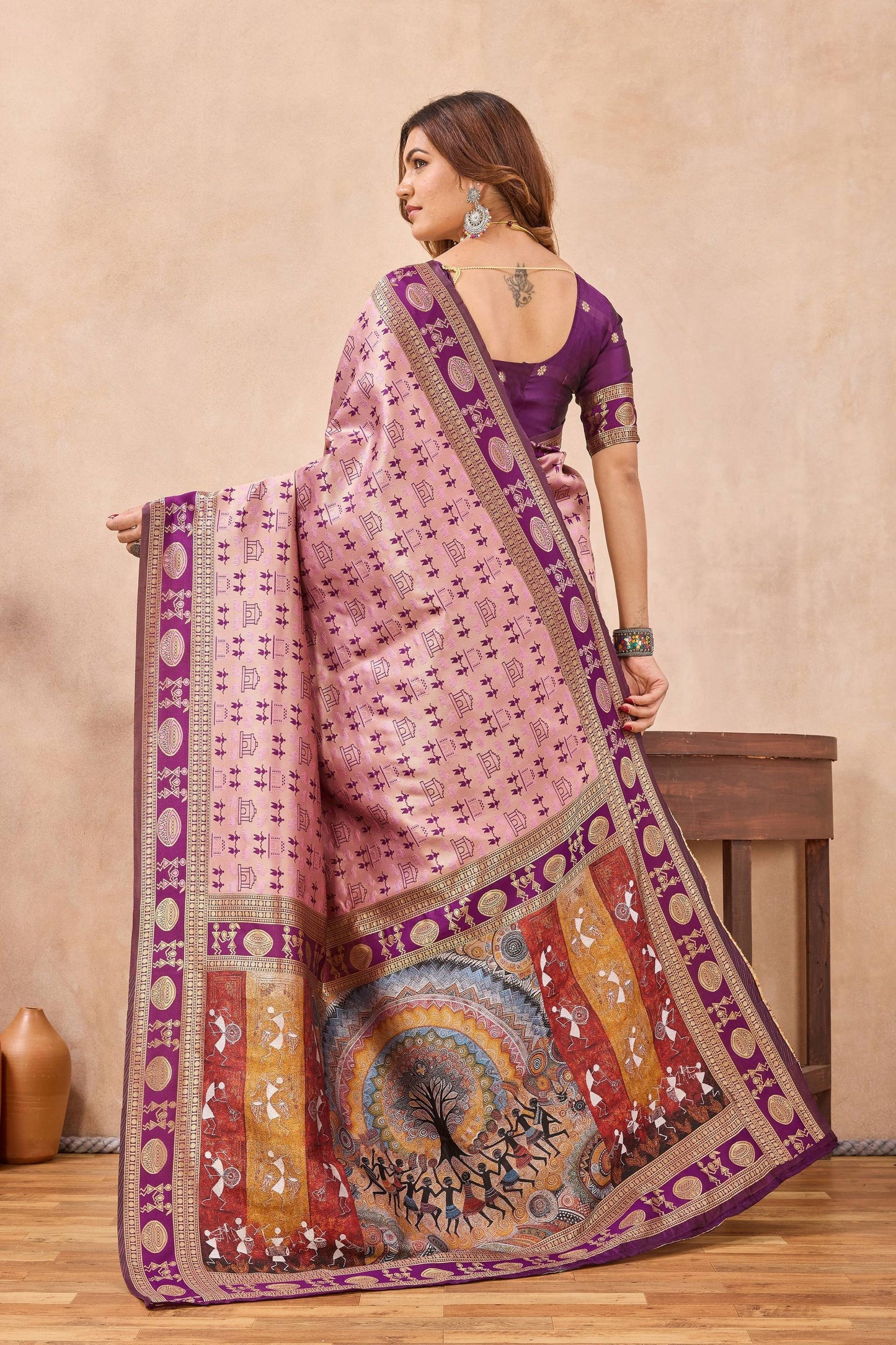 Divine International Trading Co Light Pink Soft Silk Blend Banarasi Jacuard Work Designer Party Wear Saree With Unstitched Blouse Piece