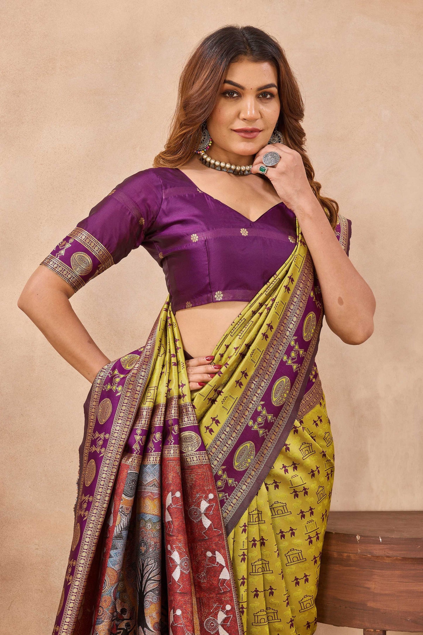 Divine International Trading Co Neon Wine Soft Silk Blend Banarasi Jacuard Work Designer Party Wear Saree With Unstitched Blouse Piece
