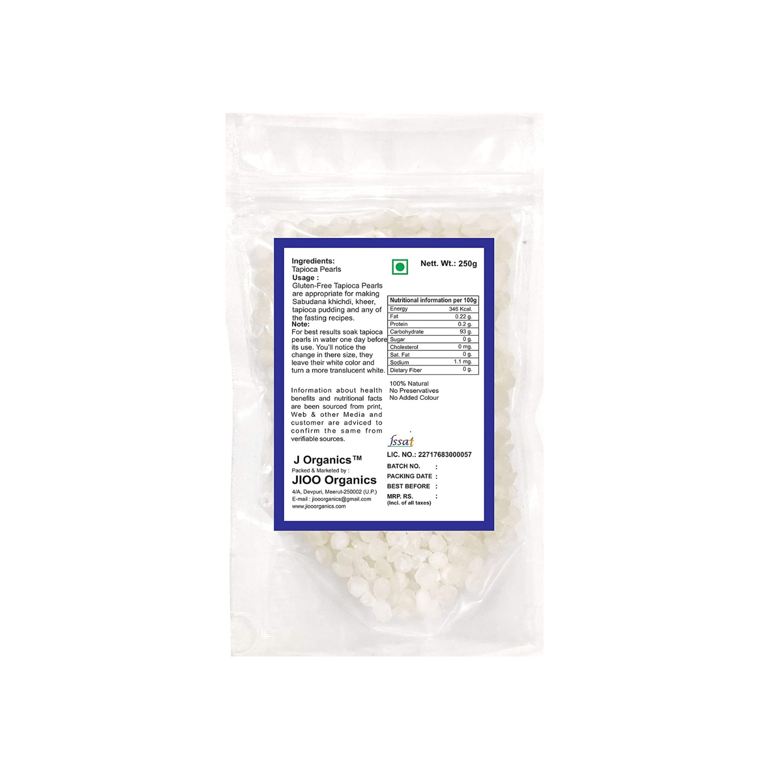 Jioo Organics Mota Sabudana Whole(Tapioca Pearls) - 250 gms