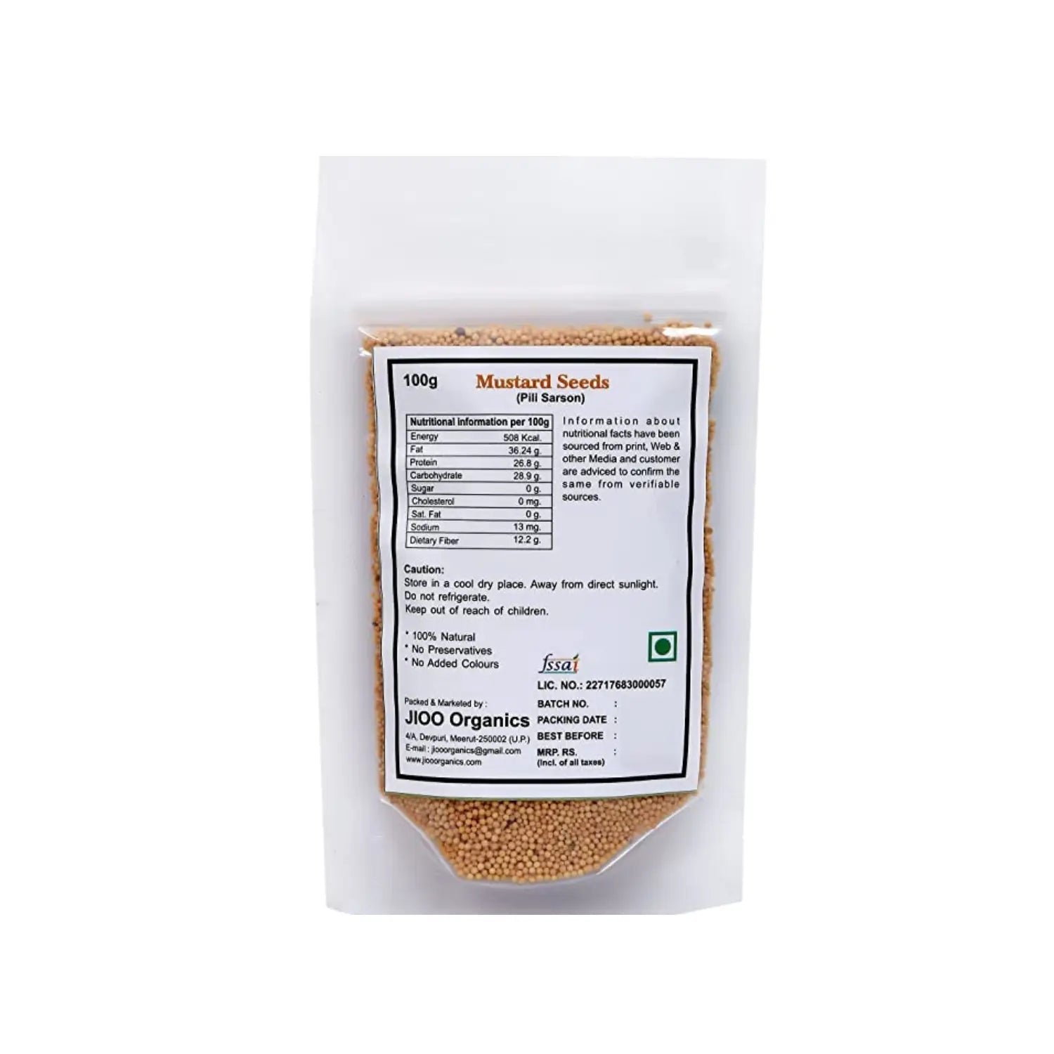 Jioo Organics Yellow Mustard Seeds(Peeli Sarson) - 100 gms