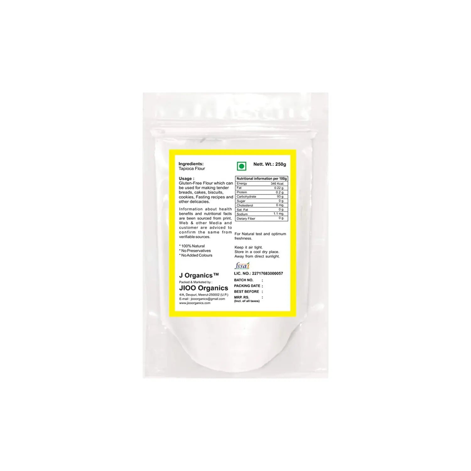Jioo Organics Sabudana Flour (Tapioca Flour) - 250 gms