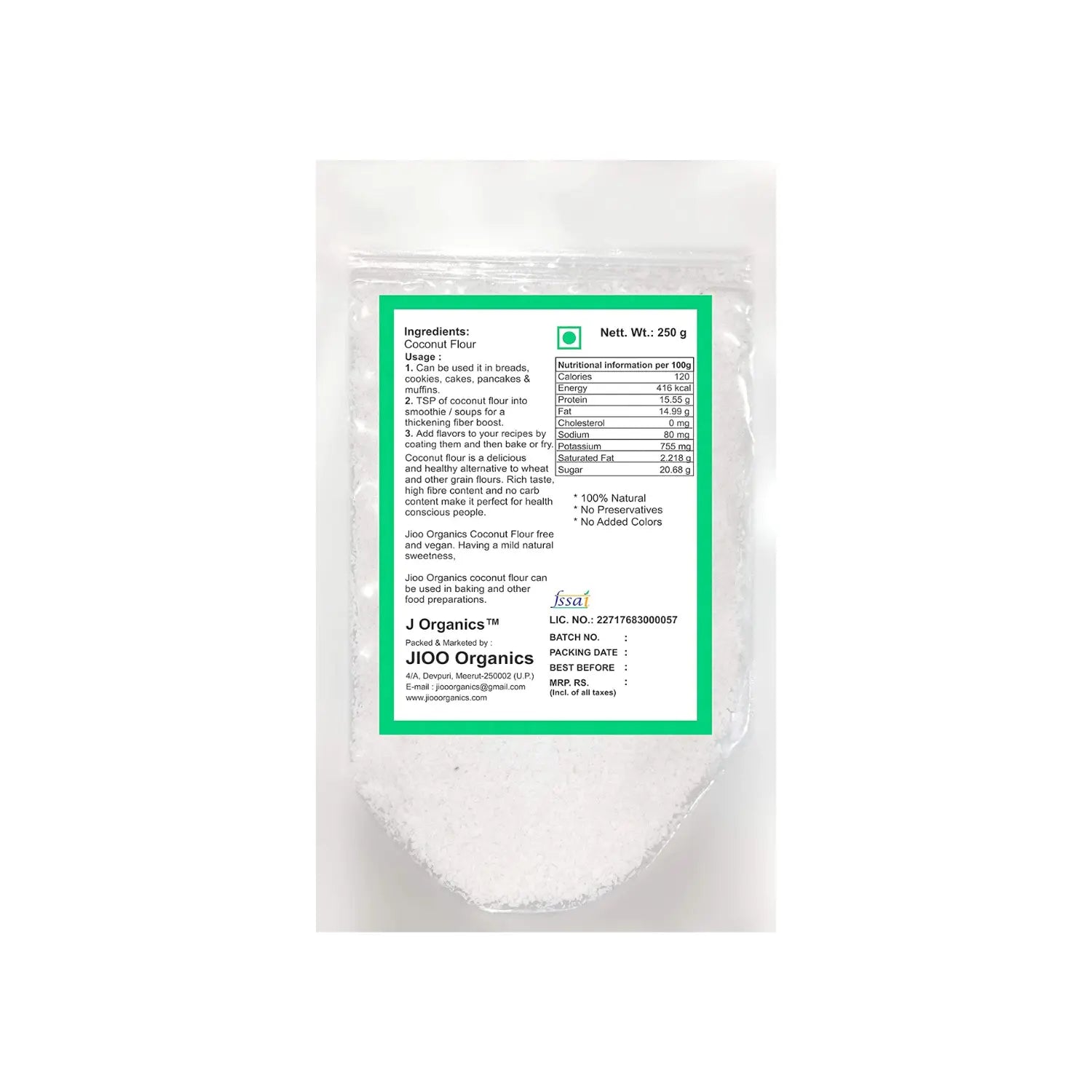 Jioo Organics Coconut Flour - 250 gms
