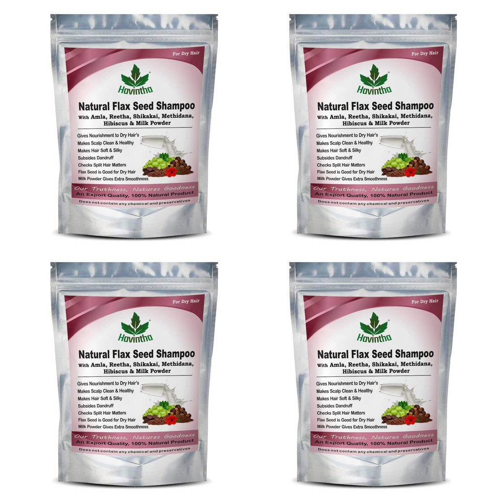 Havintha Natural Flaxseed Shampoo with Amla Reetha Shikakai Methidana Hibiscus and Milk Powder for Dry Hair - 227gm
