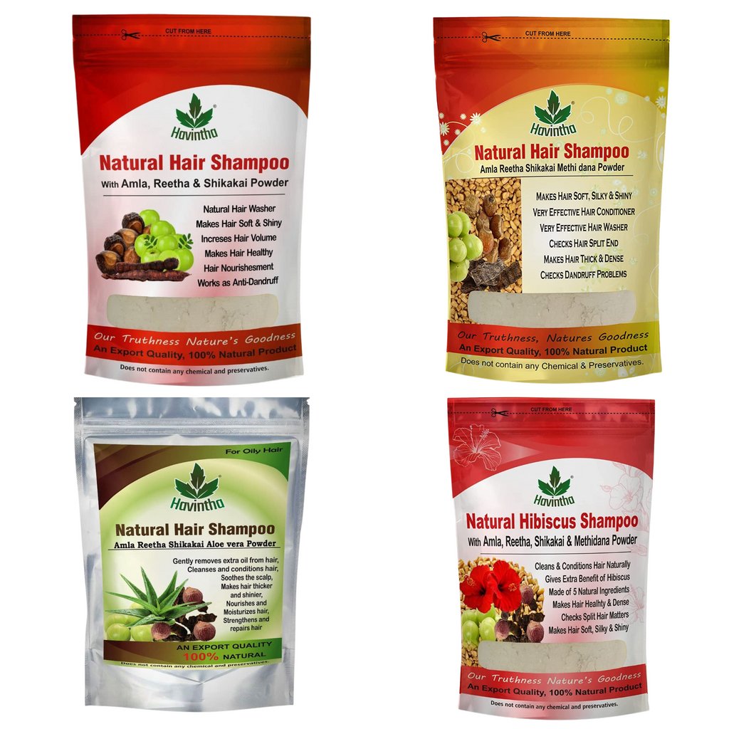 Havintha Natural Shampoo Hair Wash Powder - Each 227 grams (Combo Pack of 4)