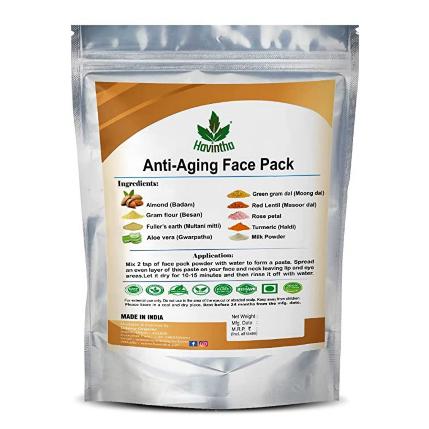 Havintha Anti-Aging Face Pack Enriched with Almonds for Skin Moisturizing - 227 gms