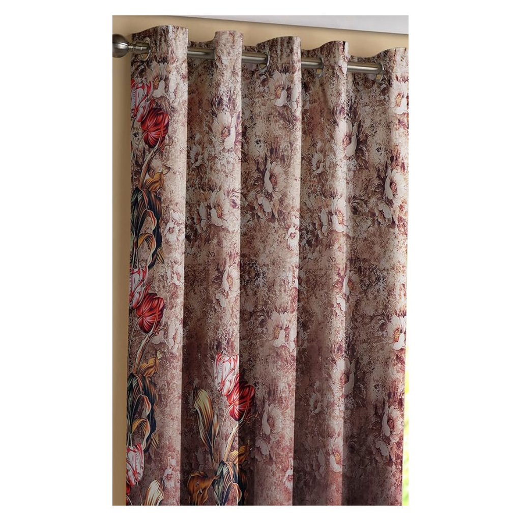 Nendle Polyester Printed Curtains 7 Feet Long Set of 2 Multicolor Brown Colour
