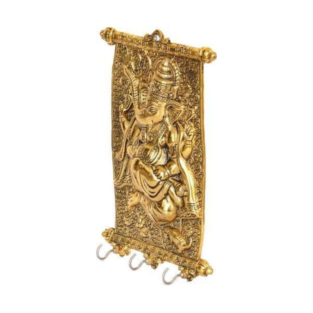 KridayKraft Metal Golden Calendar Ganesha ji Key Holder Ganesha Decor Your Home