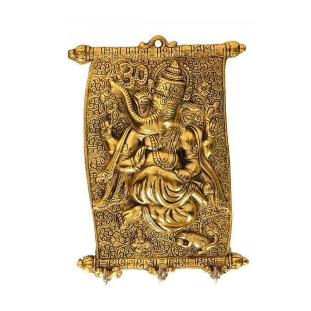 KridayKraft Metal Golden Calendar Ganesha ji Key Holder Ganesha Decor Your Home