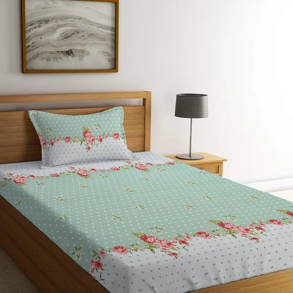 Starnstyle Premium 160 TC Ezyption Cotton Bedsheet for Single Bed with 1 Pillow Covers Oat