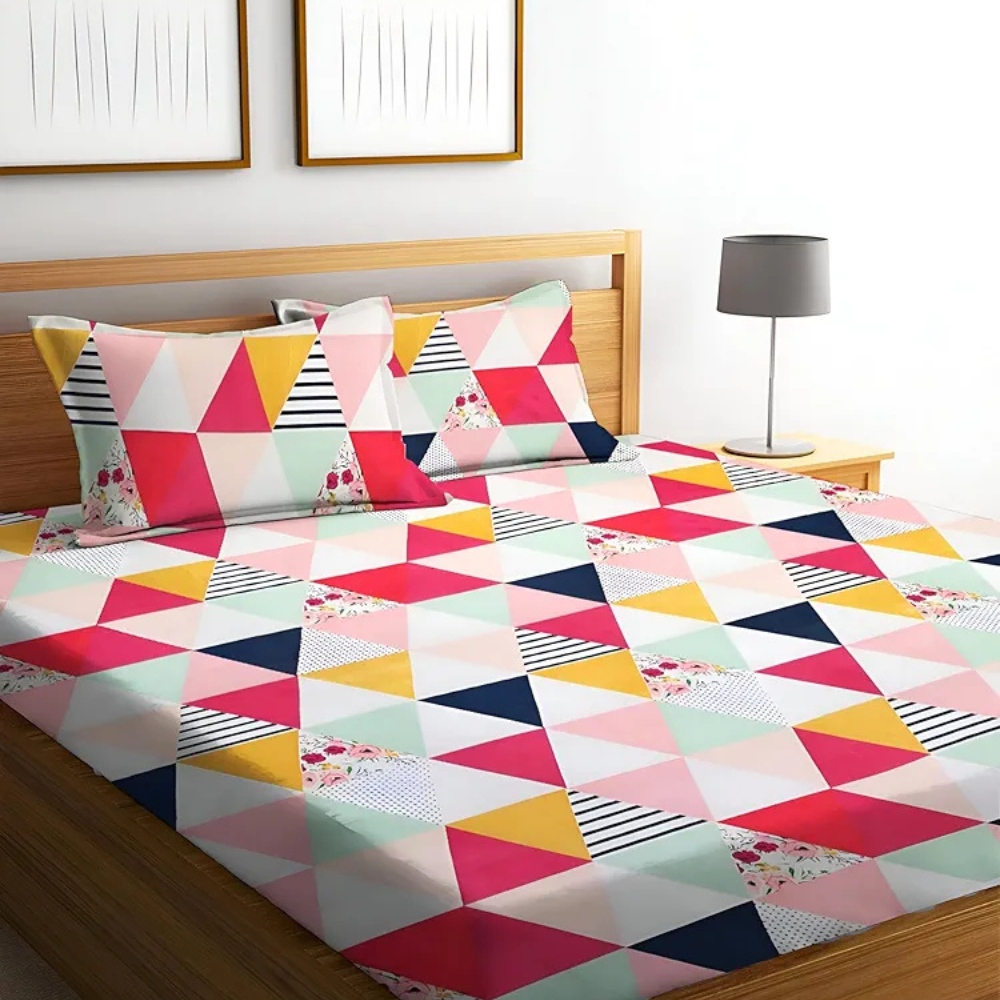 Starnstyle Polycotton 220 TC Floral Printed King Size Double Bedsheet with 2 Pillow Covers Tuetst