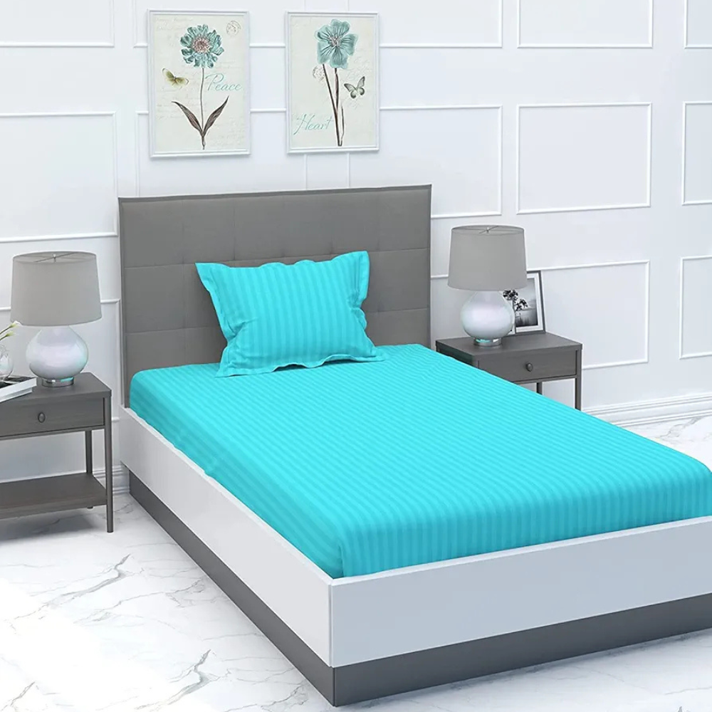 Purav Light Microfiber Flat Single Bed Bedsheet Plain Striped Cotton Bedsheet with 1 Pillow Cover for Queen Size Bed 340 TC Breathable Wrinklefree Feroji Color