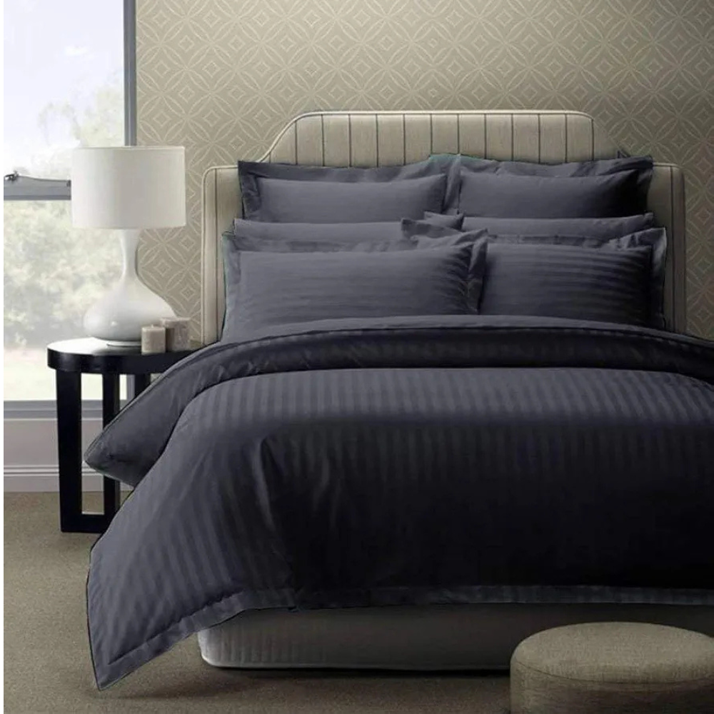 Purav Light Microfiber Flat Double Bed Bedsheet Plain Striped Cotton Bedsheet with 2 Pillow Covers for King Size Bed 340 TC Breathable Wrinklefree Grey Color