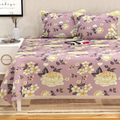 HomeKart Floral Printed Cotton Feel Double Bedsheet with 2 Pillow Covers 200 Tc Soft Premium Printed Bedsheet for Home Bedroom Purple & Beige