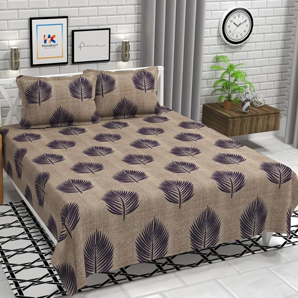 HomeKart Ultra Super Soft Cotton Feel Microfiber Double Bedsheet with Two Pillow Covers for Your Bedroom Brown