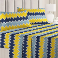 HomeKart Microfiber bedsheet for Double Bed with 2 Pillow Covers Breathable and Soft Touch 144 TC Pattren Zigzag Yellow and Grey TC 144