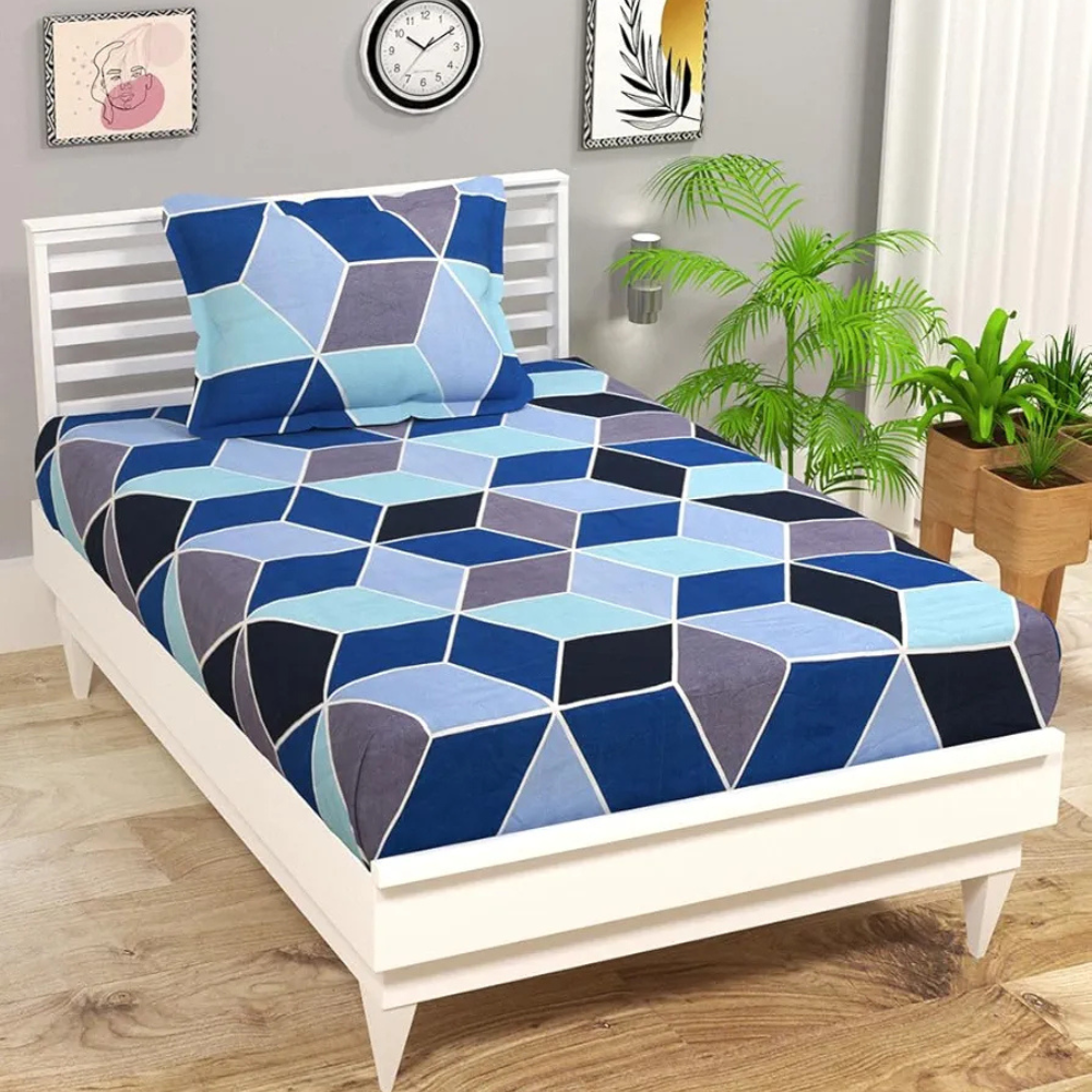 HomeKart Premium Microfiber 144 TC Flat Single Bedsheets Breathable with 1 Pillow Cover TC - 144 Light and Dark Blue