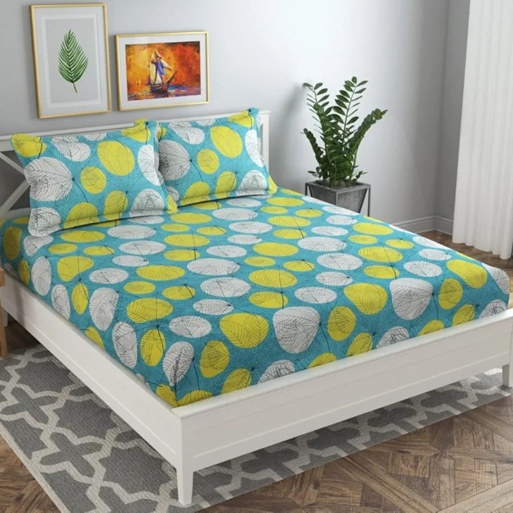 HomeKart Microfiber bedsheet for Double Bed with 2 Pillow Covers Breathable and Soft Touch 144 TC Pattren Floral Light Green White TC - 144