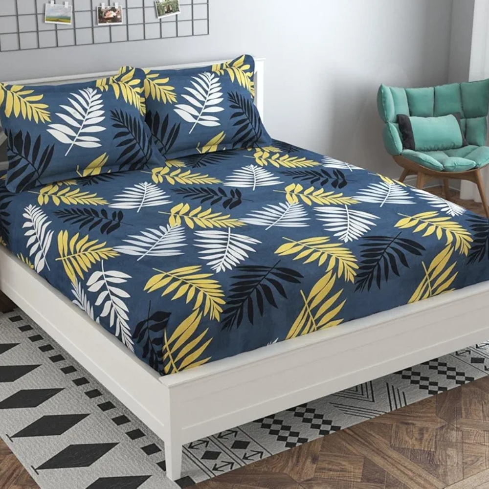 HomeKart Microfiber bedsheet for Double Bed with 2 Pillow Covers Breathable and Soft Touch 144 TC Pattren Floral Grey and Mustarded TC - 144