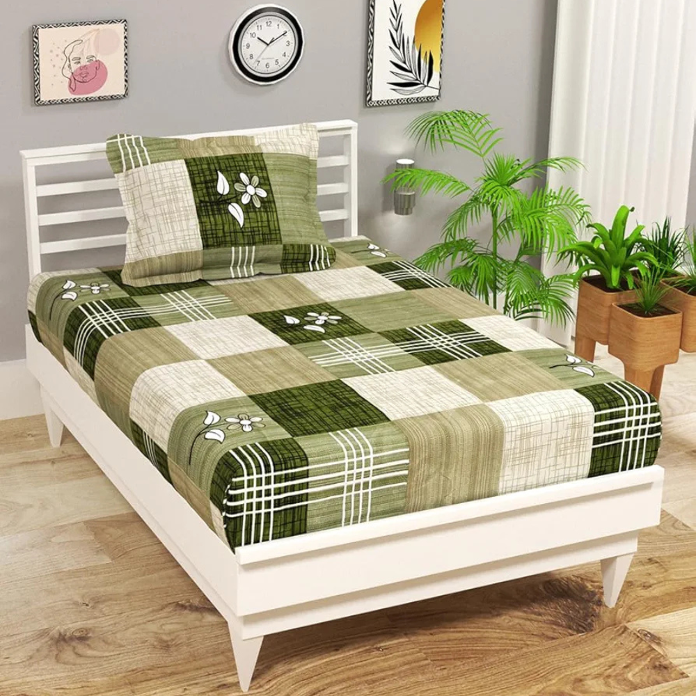 HomeKart Premium Microfiber 144 TC Flat Single Bedsheets Breathable with 1 Pillow Cover TC 144 Light Green