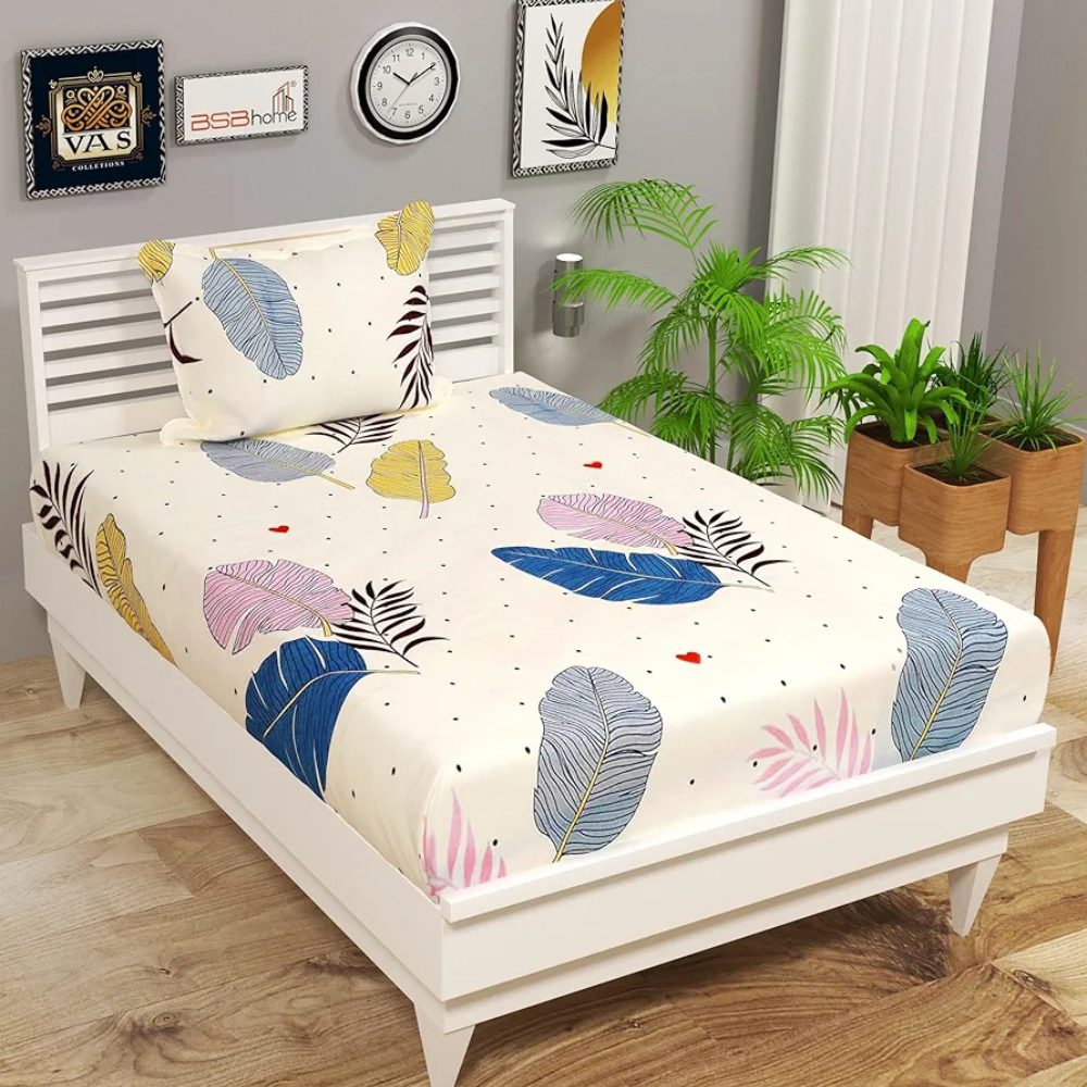 HomeKart 144 Tc Microfiber Single Bedsheet  with Pillow Cover for Your Home Off-White
