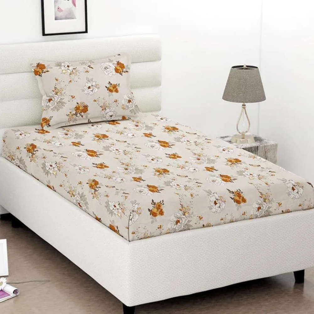 HomeKart Microfiber 160 TC Flat Single Bedsheets for Summer Breathable Wrinklefree  with 1 Pillow Covers Beige Brown