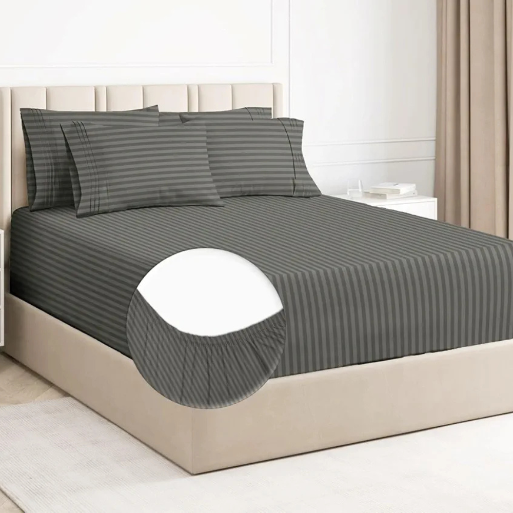 Homekart Premium Cotton 210Tc Elastic Fitted Bedsheets with 2 Pillow Covers Double Bed with Corner Elastic Grey