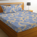 Homekart Cotton Elastic Fitted Printed Bedsheets with 2 King Size Pillow Covers Double Bed Weaves Print Silver and Beige - 220 tc