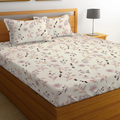 Homekart Premium Cotton Elastic Fitted Bedsheets with 2 King Size Pillow Covers Double Bed Flower Print Color Almonds 220 tc, multicolor