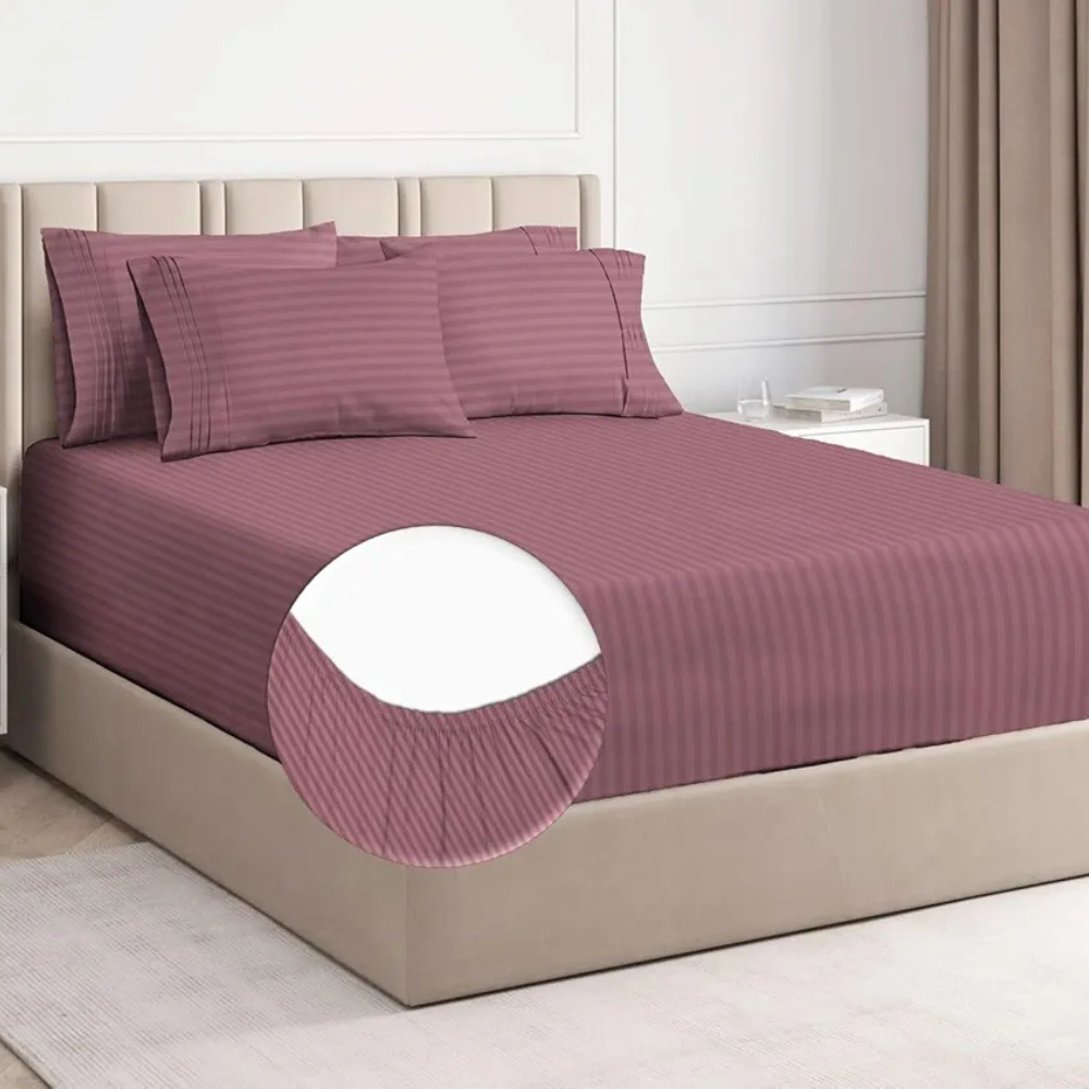 Homekart Premium Cotton 210Tc Elastic Fitted Bedsheets with 2 Pillow Covers King Size Bed Pink, 210 TC