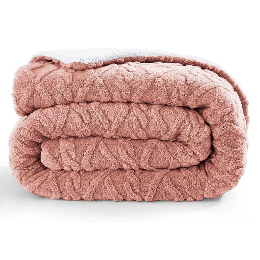 Homekart Flannel with Sherpa Luxurious Super Soft Reversible Double Bed Blanket for Winter 500GSM Blanket Quilt Rajaai Color Pink