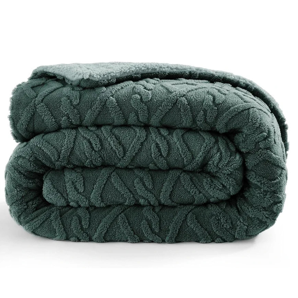 Homekart Flannel with Sherpa Luxurious Super Soft Reversible Double Bed Blanket for Winter 500GSM Blanket Quilt Rajaai Color Bottle Green