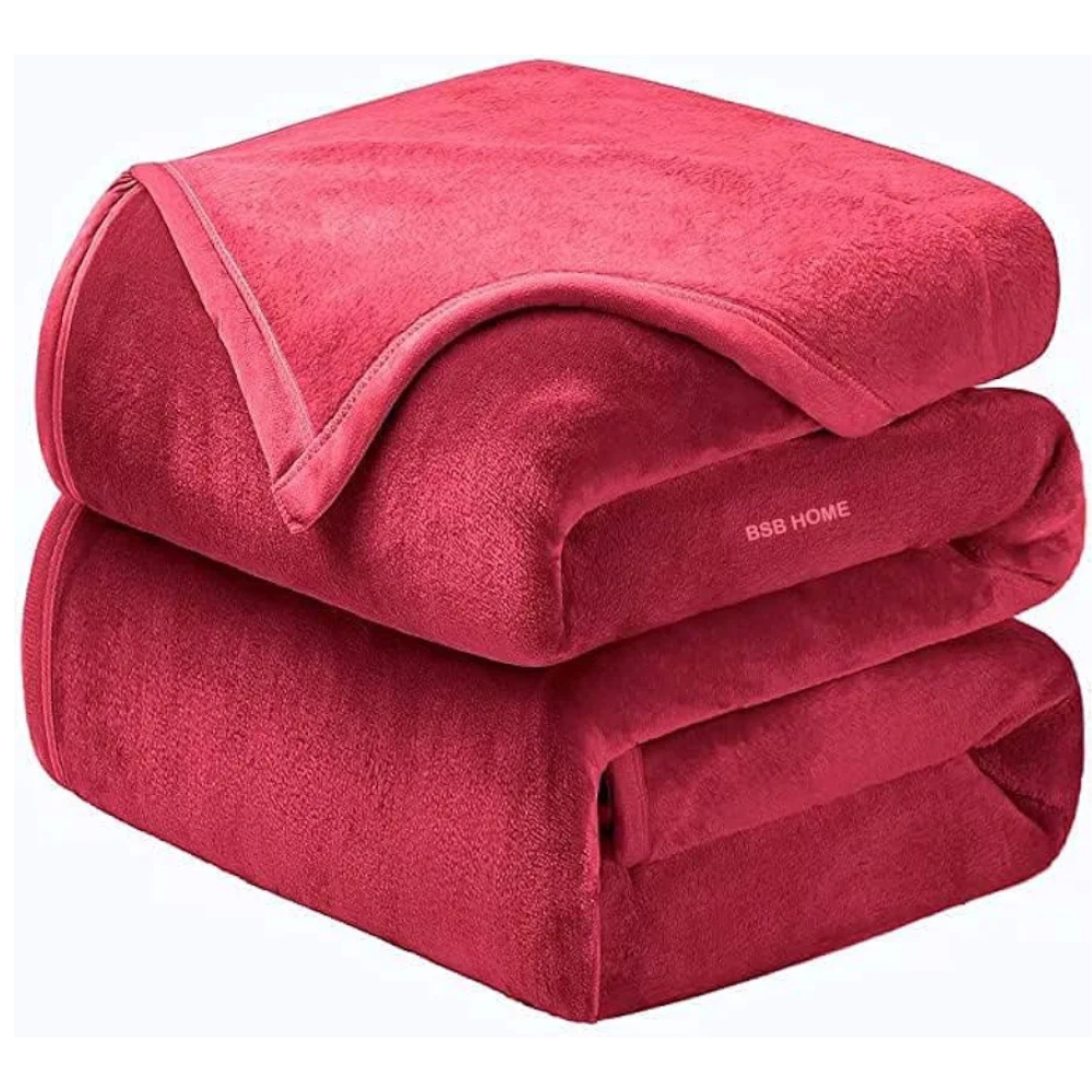 Homekart HOMEKART Premium Solid Color Soft Plush Mink Blanket Ultra Soft All-Season Double Bed Blanket for Bed TC - 120 Red