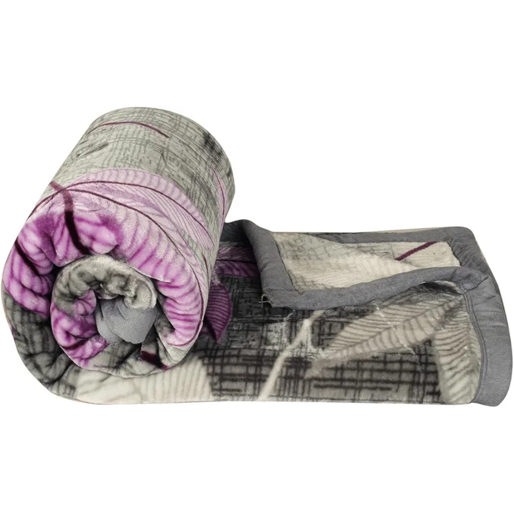 Homekart Super Soft Cloudy Printed Single Bed Blanket for Heavy Winter Single Ply Mink Blanket King Size TC 400 Grey & Pink