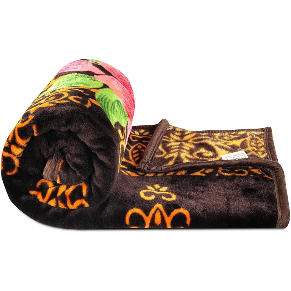 Homekart Premium Super Soft Cloudy Printed Mink Single Bed Blanket for All Season Ultrasoft & Cozy Single Ply Blanket TC 280 Brown Pink & Green