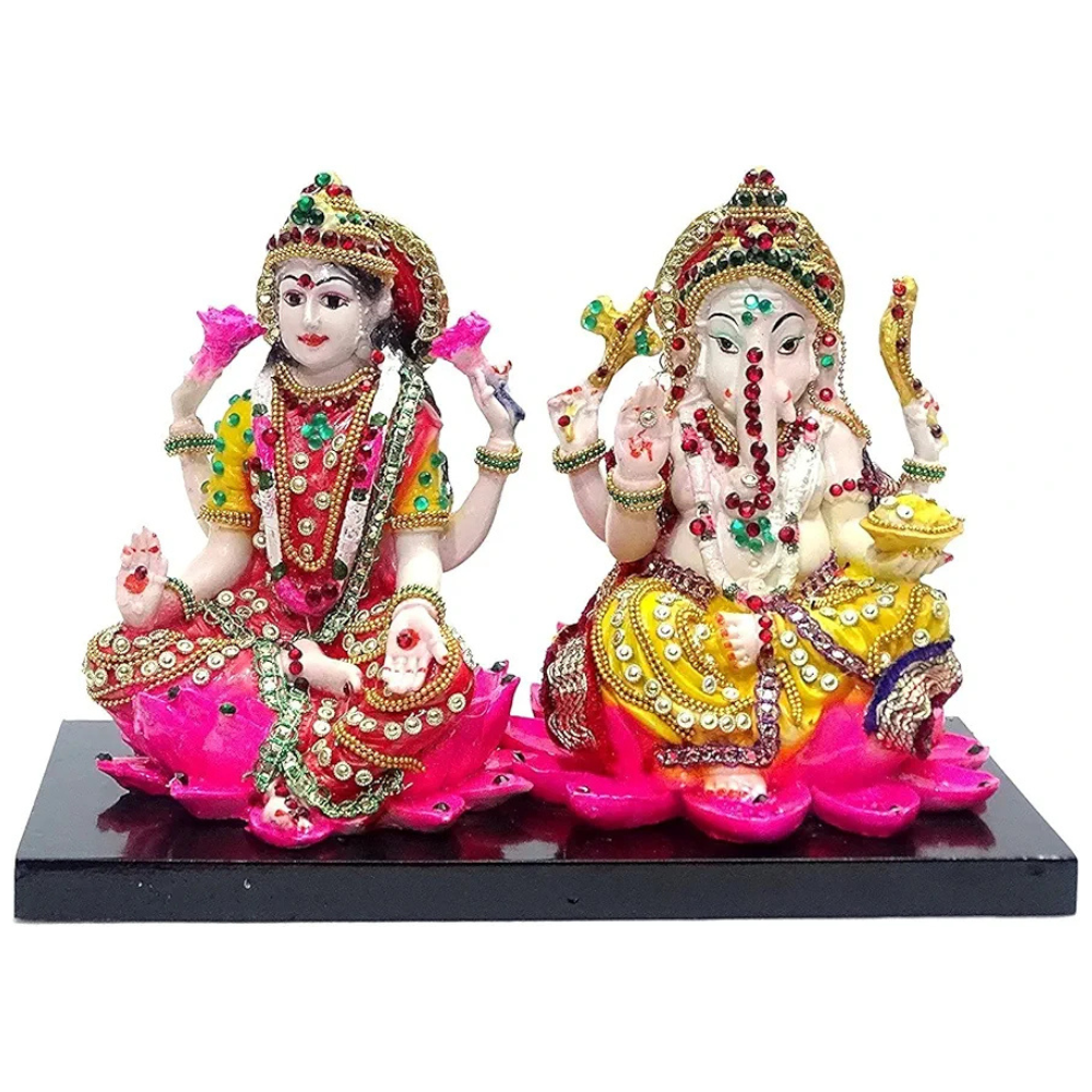 Alila Polyresin Shri Lakshmi & Ganesh Idol For Home Temple Fantasy Multicolour