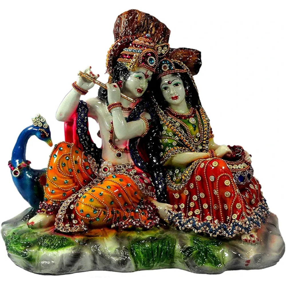 Alila Marble & Polyresin Radha Krishna On Peacock Idol Multicolour Fantasy 20 Cm