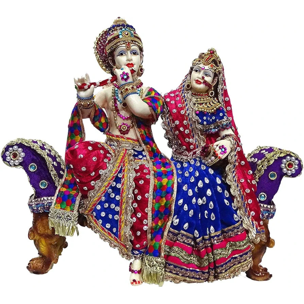 Alila Marble Finish Murti Idol Statue Sculpture Spiritual Hindu God Decorative Idols Radha Krishana On Sofa