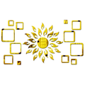 Bikri Kendra Ind Sun with 12 Square Golden Mirror Stickers for Wall Decor Sticker Mirror