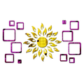 Bikri Kendra Ind Sun Golden with 12 Square Purple Mirror Stickers for Wall Decor Sticker Wall Mirror