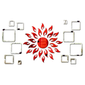 Bikri Kendra Ind Sun Red with 12 Square Silver Mirror Stickers for Wall Decor Sticker