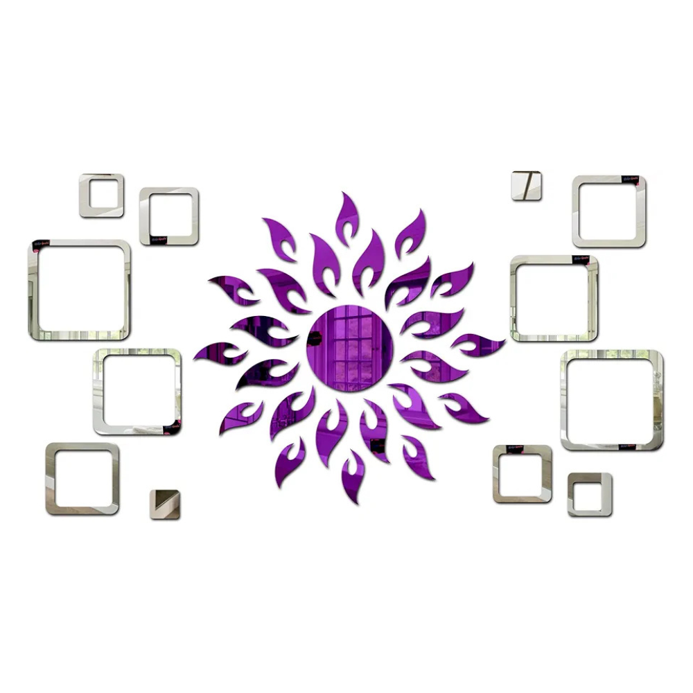 Bikri Kendra Ind Sun Purple with 12 Square Silver Mirror Stickers for Wall