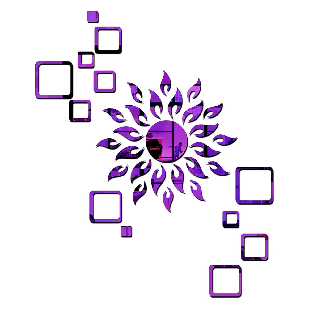 Bikri Kendra Art BK113, Sun Purple with Square Purple 2 Set 3D Acrylic Mirror Stickers for Wall