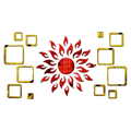 Bikri Kendra Ind Sun red with 12 Square Golden Mirror Stickers for Wall Decor