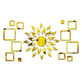 Bikri Kendra Sun Golden with 2 Set Square Golden Decorative Mirror Stickers for Wall 3D Acrylic Stickers