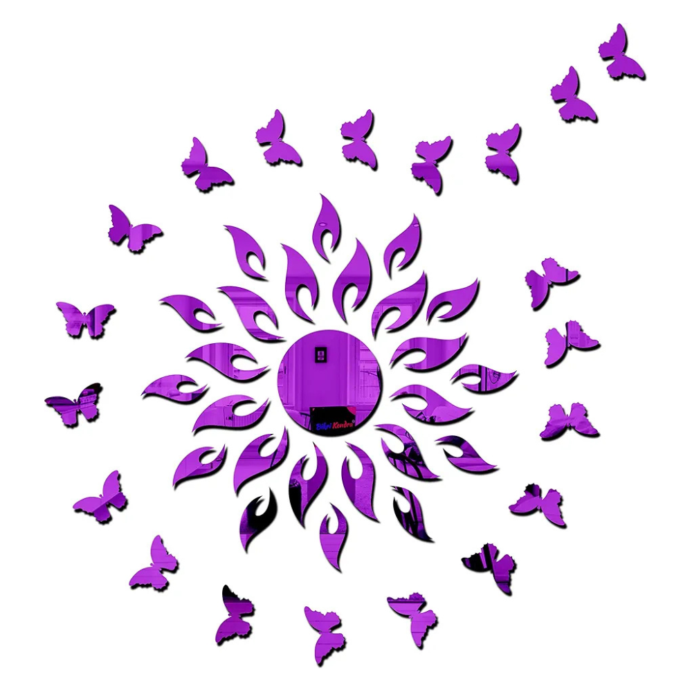 Bikri Kendra Art BK153 Sun Purple with 20 Purple Butterfly 3D Acrylic Mirror Stickers for Wall