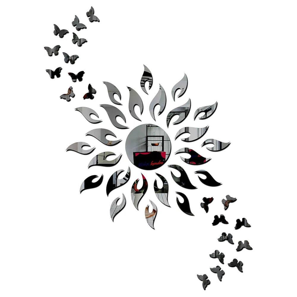 Bikri Kendra Sun with 20 Butterfly 3D Acrylic Glass Wall Mount Mirror Wall Stickers Pack of 1