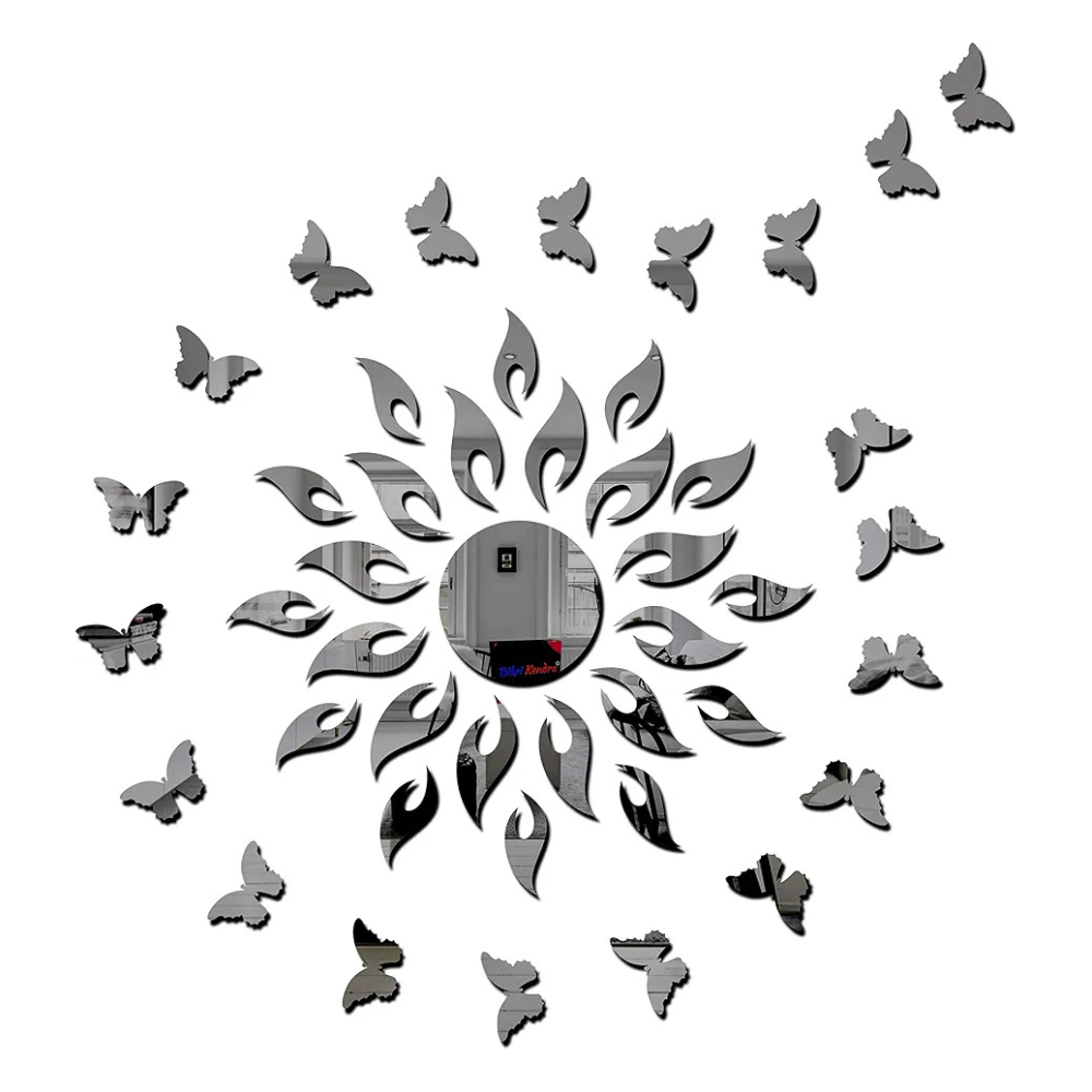 Bikri Kendra Art BK147 Sun Black with 20 Black Butterfly 3D Acrylic Mirror Stickers for Wall